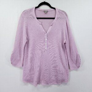 J. Jill Women's Open Knit Pullover Top Large Linen Blend Layering Resortwear